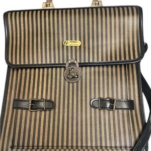 Fendi Black and Gold Striped Shoulder Bag